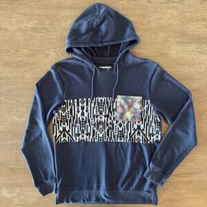 On The Byas‎ Patchwork Hoodie Sweatshirt-Navy Aztec/Floral Combo-Size Med